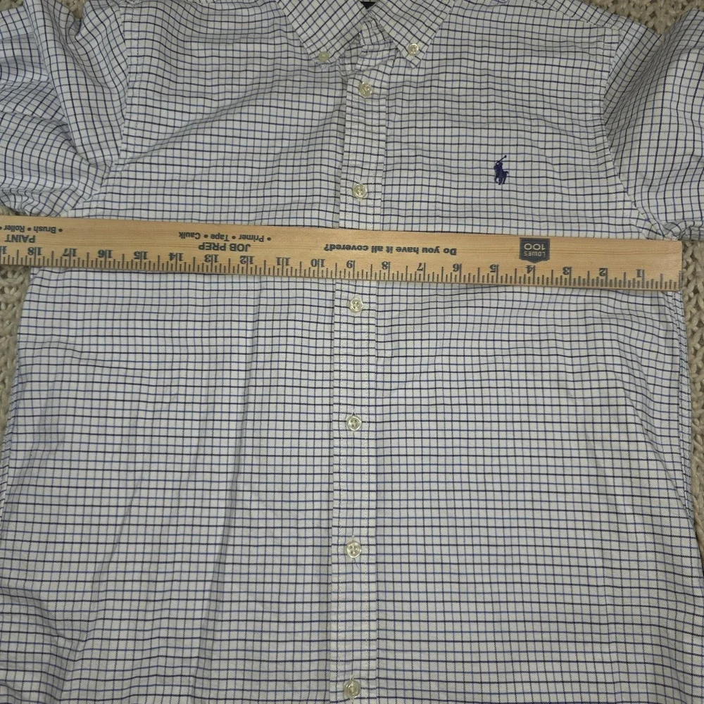 Ralph Lauren Button up Shirt Boys Youth 18 Checked Plaid White Blue 100% cotton